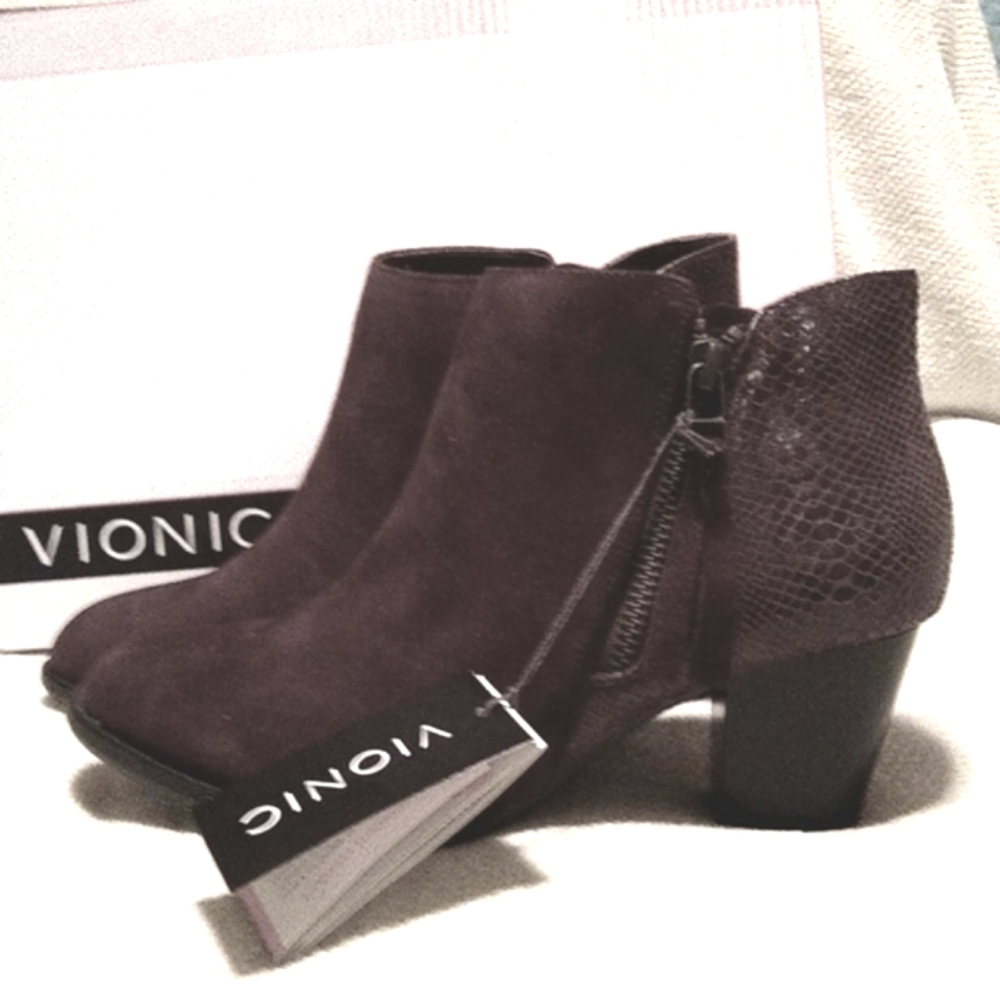 New Vionic Suede and Java Snake Ankle Boots